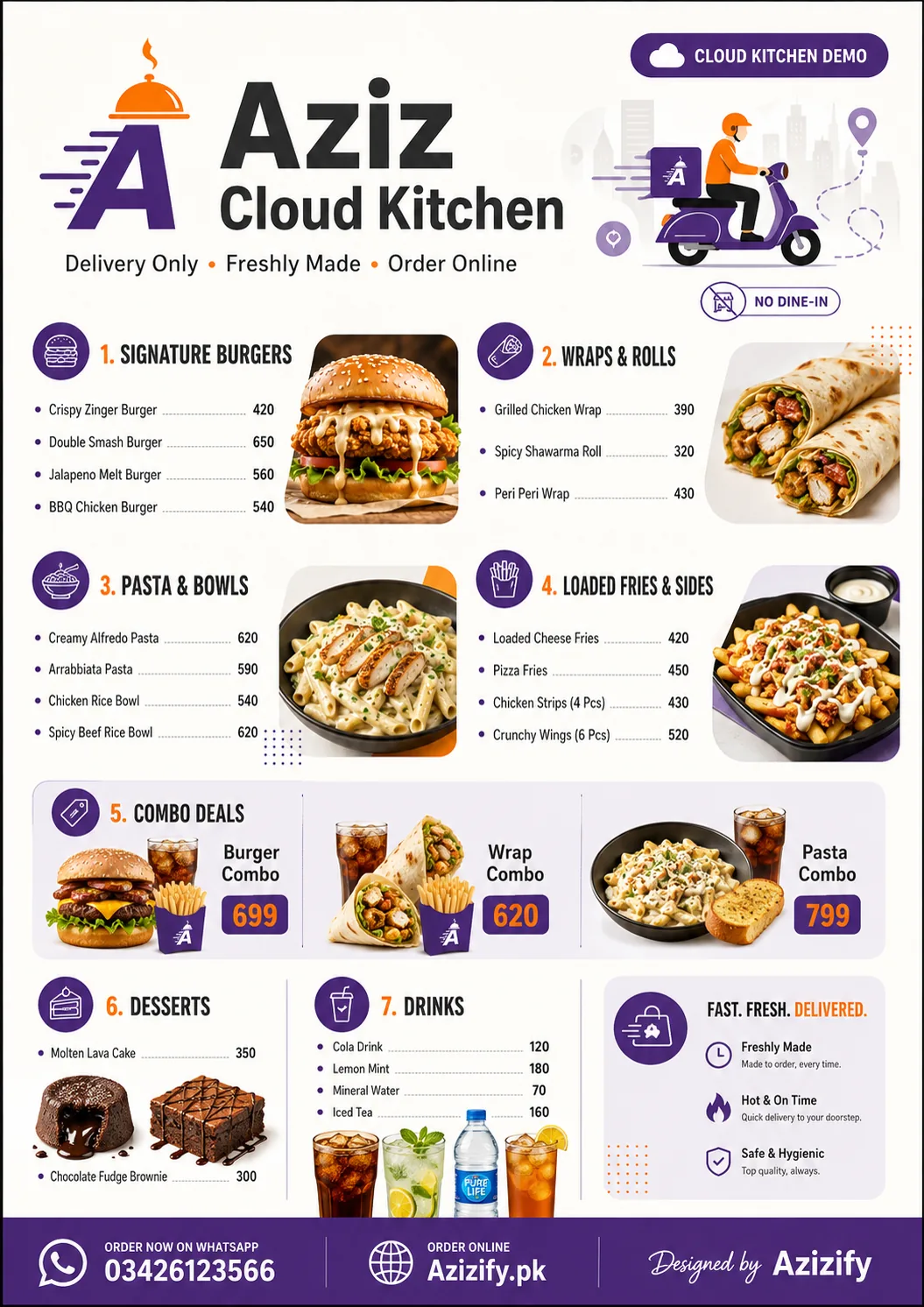 Aziz Cloud Kitchen restaurant menu design