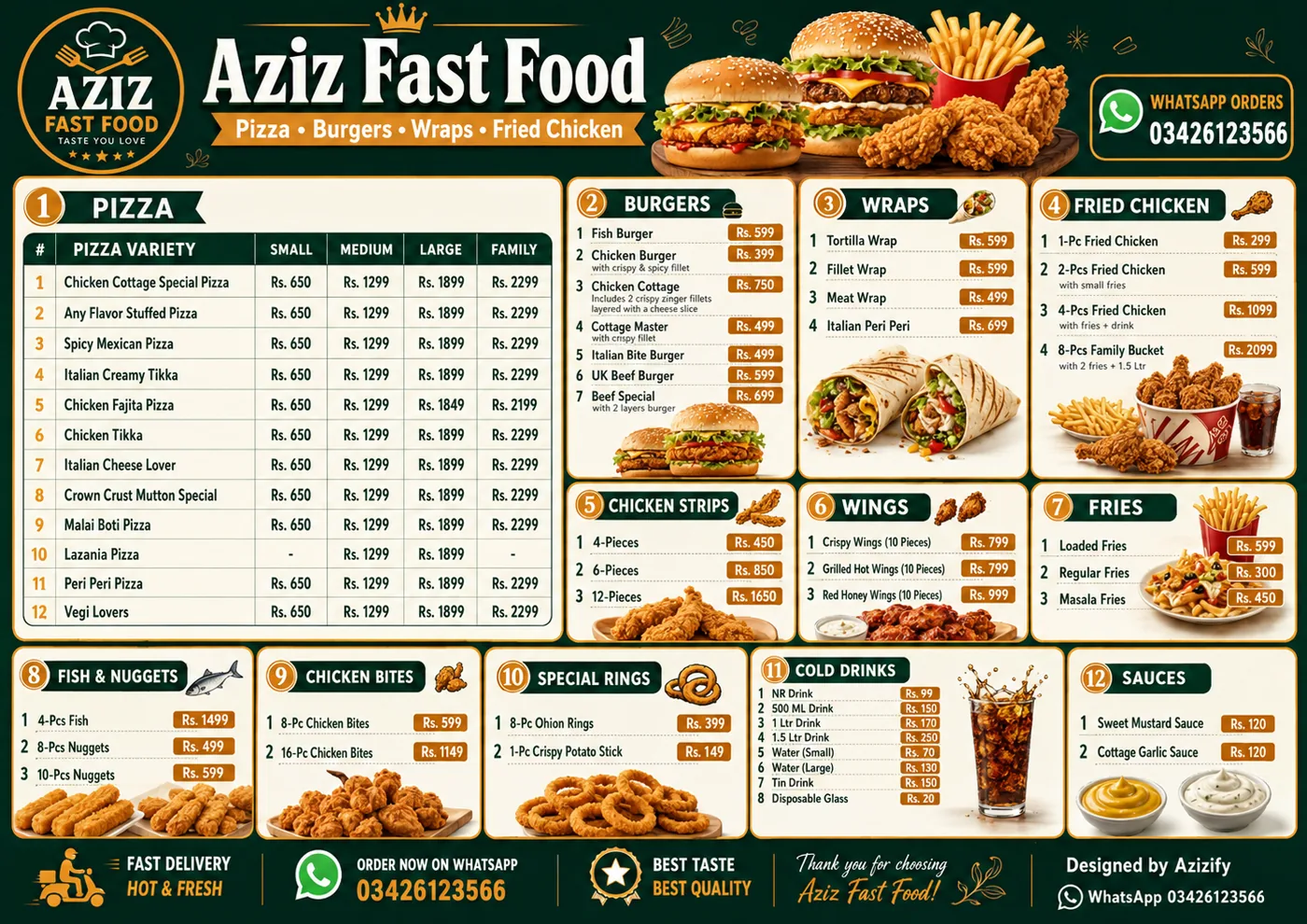 Aziz Fast Food restaurant menu design