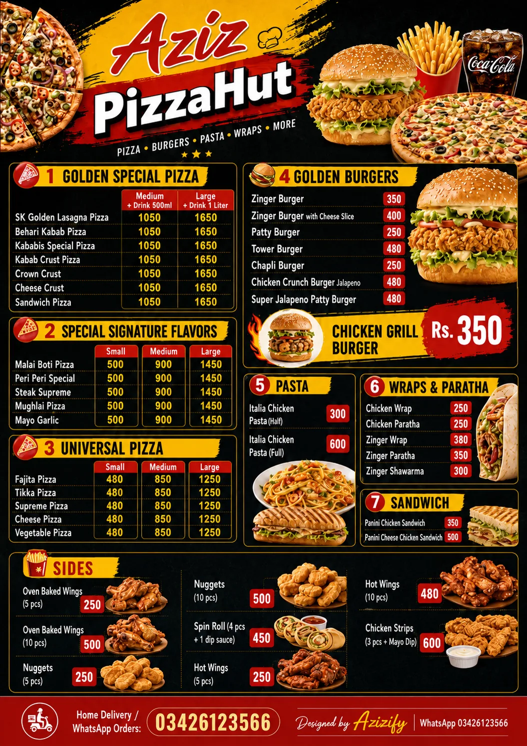 Aziz Pizza Hut menu design page one